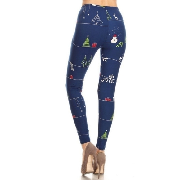LEGGINGS DEPOT BLUE Christmas Tree Holiday Leggings Size Small Fits 10 NWT - Picture 4 of 5